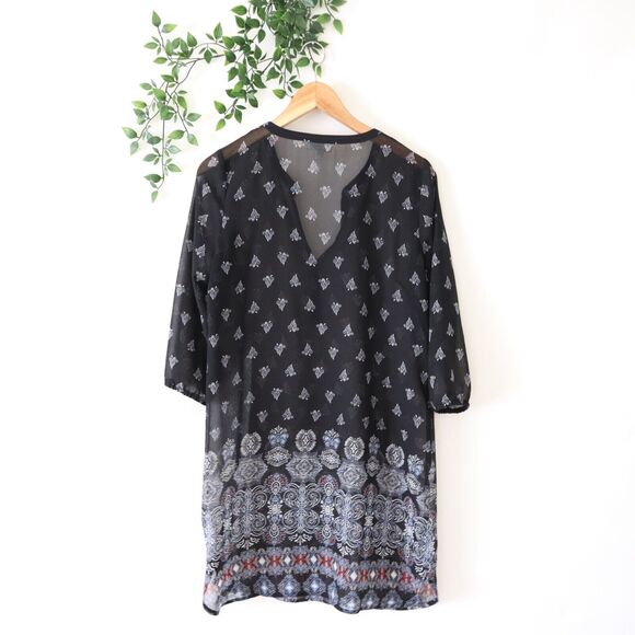 J.Jill Black Printed Sheer Polyester Cover Up Dress Size XS PETITE - Picture 3 of 4